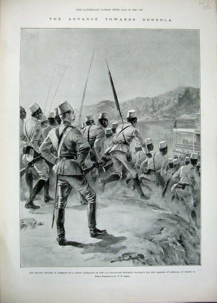 Old Antique Print 1896 Dongola War Shellal British Army Galech Tribe Men 19th