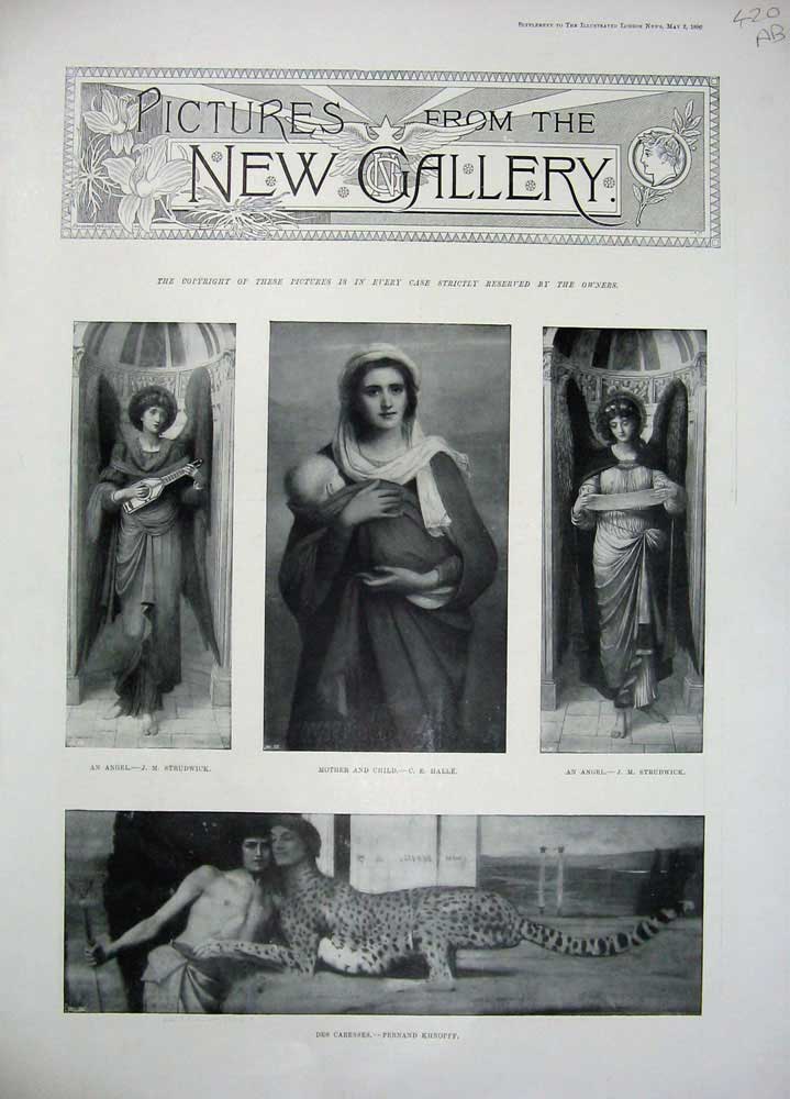 Old Antique Print 1896 Paintings Caresses Angel Mother Child Norfolk Sea 19th