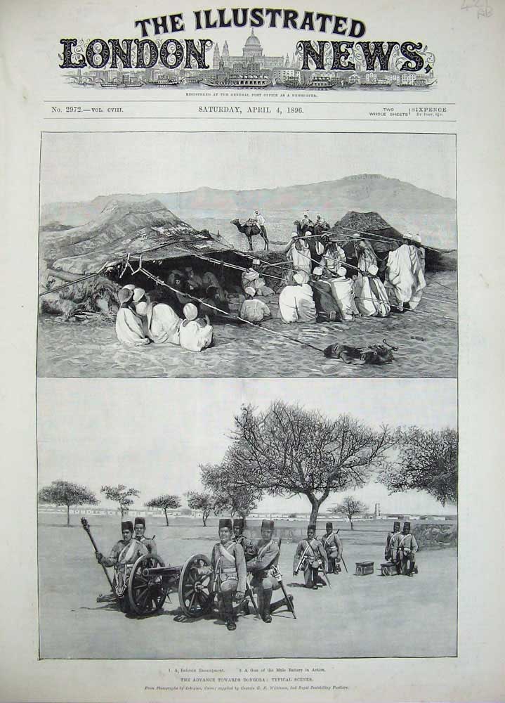 Old Antique Print 1896 Dongola War Bedouin Desert Khartoum Korosko Hills 19th