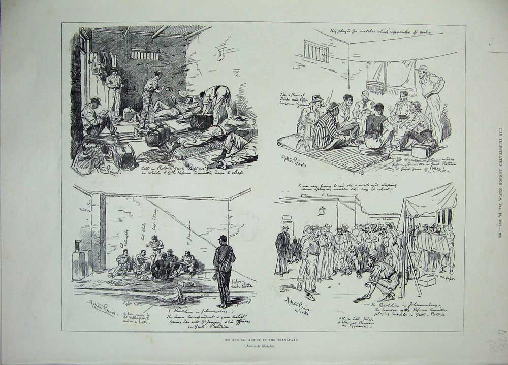Original Old Antique Print 1896 Transvaal War Army Facsimile Sketch Men Prior