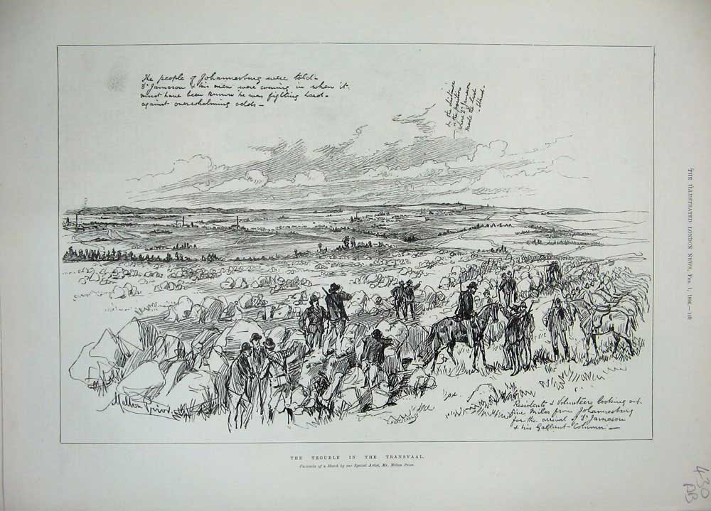 Old Antique Print 1896 Transvaal War Facsimile Sketch Army Train Prior 19th
