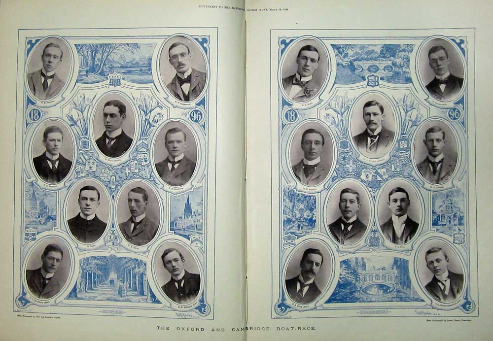 Original Old Antique Print 1896 Oxford Cambridge Boat Race Crew Portraits Men