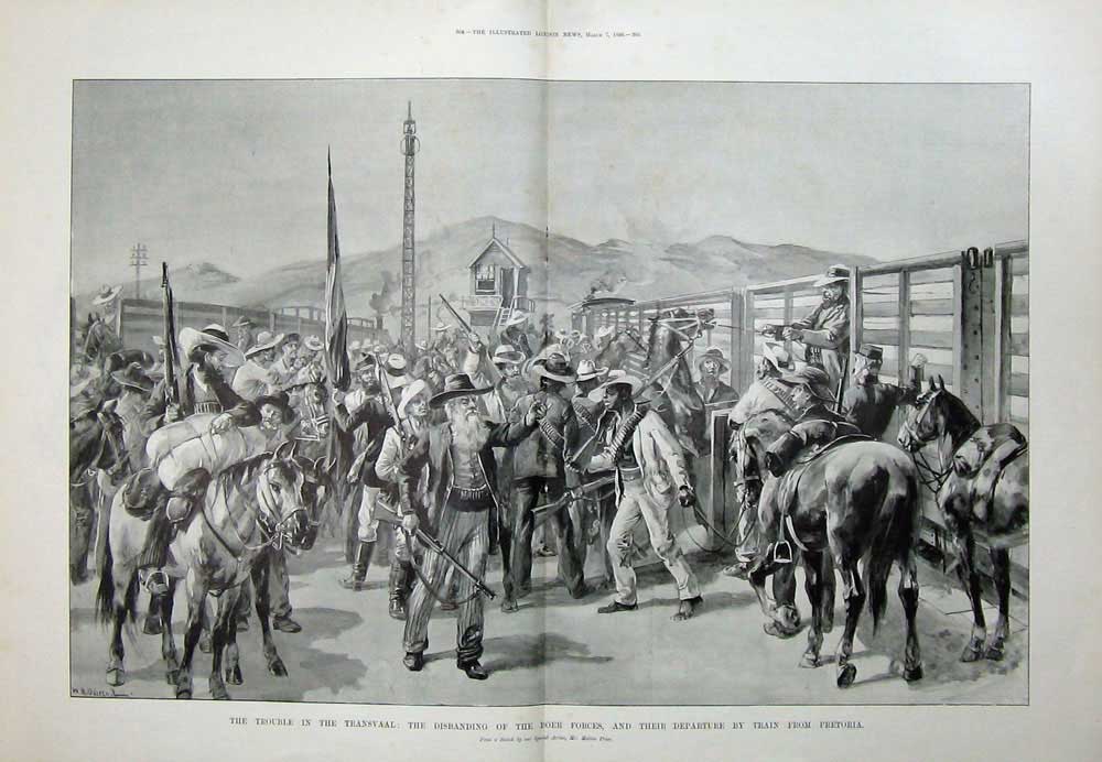 Old Antique Print 1896 Transvaal War Boer Army Train Pretoria Horses Men 19th