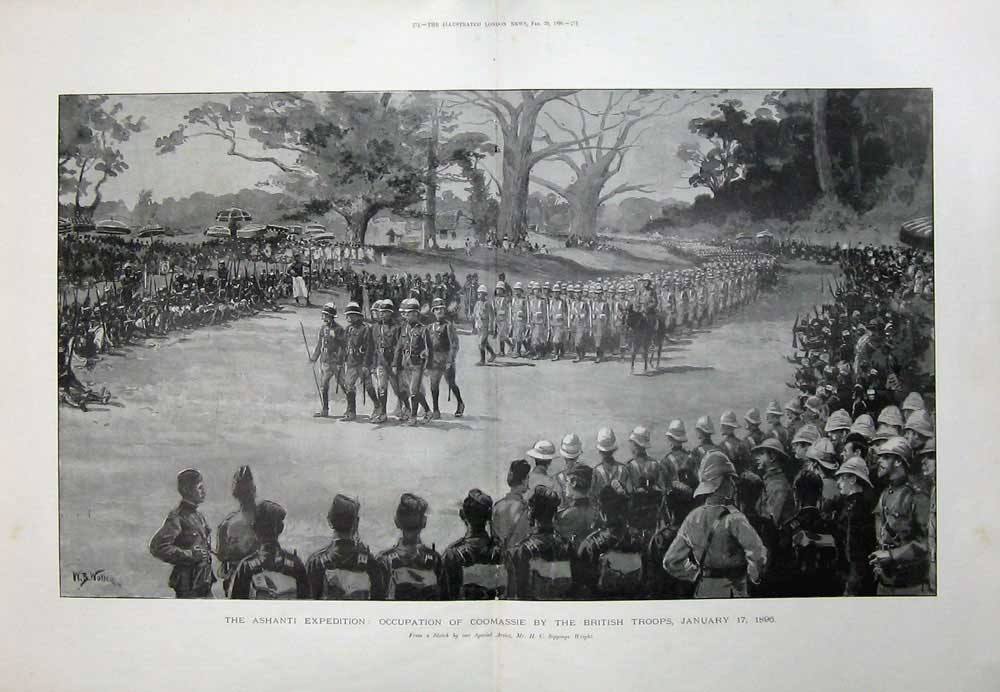Old Antique Print 1896 Ashanti Expedition Coomassie British Troops War 19th