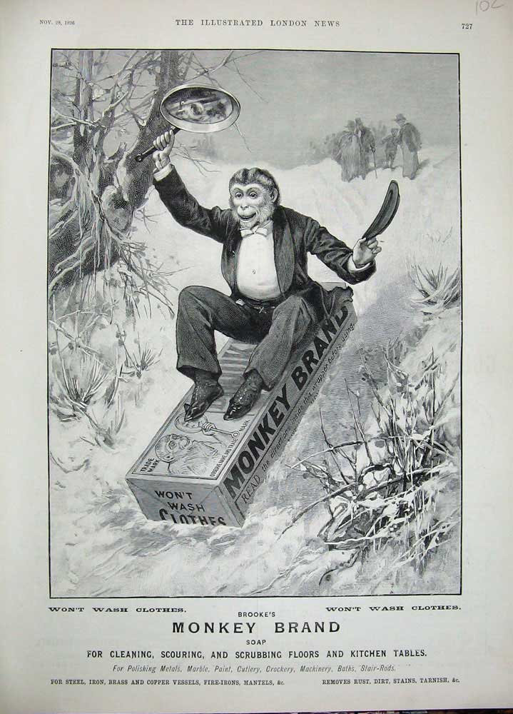 Antique Old Print *871 1896 Advertisement Brooke'S Monkey Brand Soap Cleaning