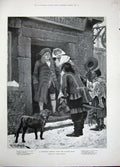 Original Old Antique Print 1896 Woodville Christmas House Snow Spanish Man 19th