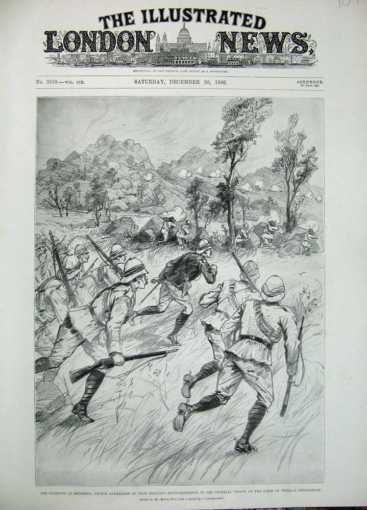 Old Antique Print 1896 Fighting Rhodesia War Prince Alexander Teck Wedza 19th