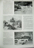 Original Old Antique Print 1896 Athens Flood Vatrochonesion Bridge Phalerum