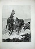Old Antique Print 1896 Woodville Fine Art Horse Sledge Snow Accident Man 19th
