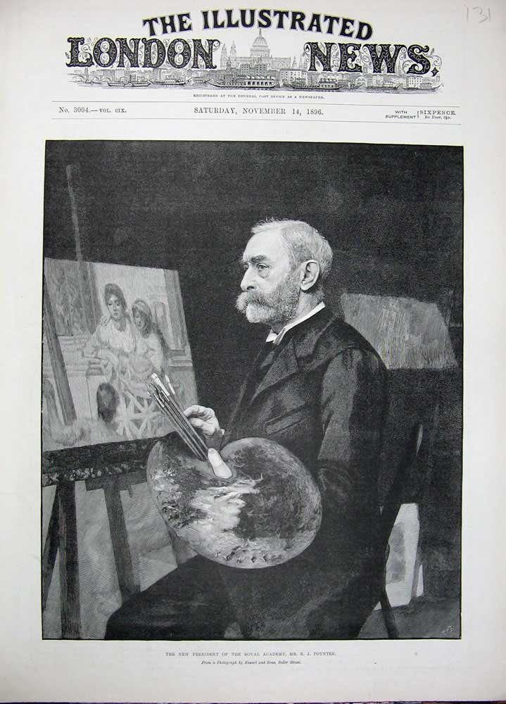 Original Old Antique Print 1896 Portrait President Royal Academy Artist Poynter