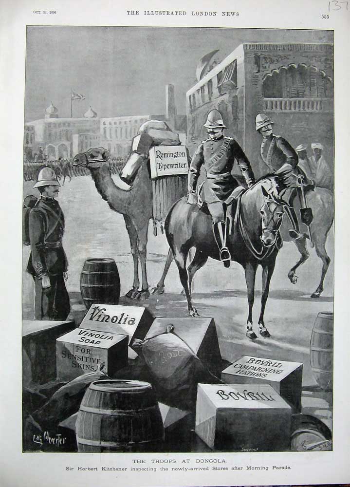 Old Antique Print 1896 Army Dongola Herbert Kitchener Food Horses Boxes 19th