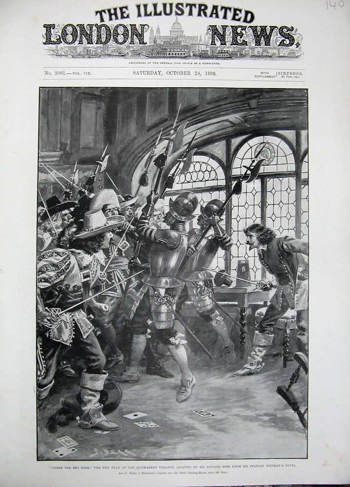 Old Antique Print 1896 Haymarket Theatre Under The Red Robe Weyman Rose 19th