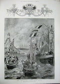 Old Antique Print 1896 Czar Czarina Cherbourg Polar Star Ship Sailing Art 19th