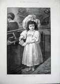 Original Old Antique Print 1896 Walker Fine Art Little Girl Church Book Bible