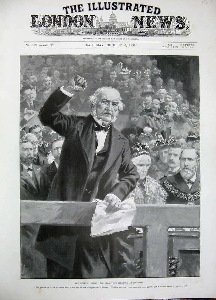 Original Old Antique Print 1896 War Portrait Mr Gladstone Liverpool England