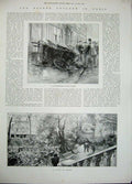 Original Old Antique Print 1896 Cyclone Spain Motor Cab Overturned Trees Storm