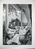 Old Antique Print 1896 Man Women Relaxing Indian Bungalow Woodville Art 19th