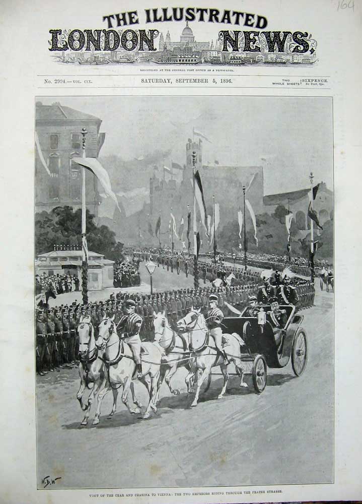 Old Antique Print 1896 Czar Czarina Vienna Horses Carriage Prater Strasse 19th