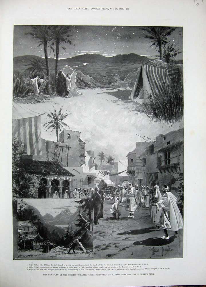 Old Antique Print 1896 Theatre Adelphi Play Boys Together Chambers Carr 19th