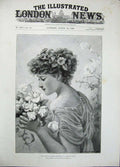 Original Old Antique Print 1896 Portrait Summer Perfumes Lady Flowers Prescott