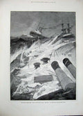 Old Antique Print 1896 Naval Manouvres Bow Ship Repulse Irish Coast Sea 19th