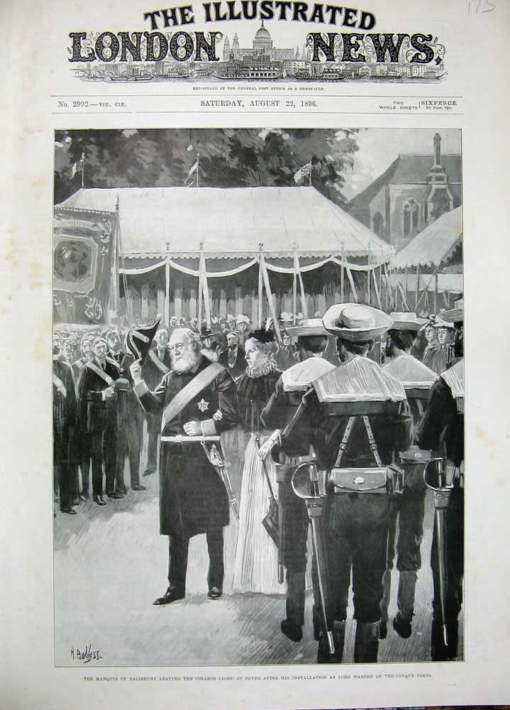 Old Antique Print 1896 Marquis Salisbury Dover Lord Warden Cinque Ports 19th