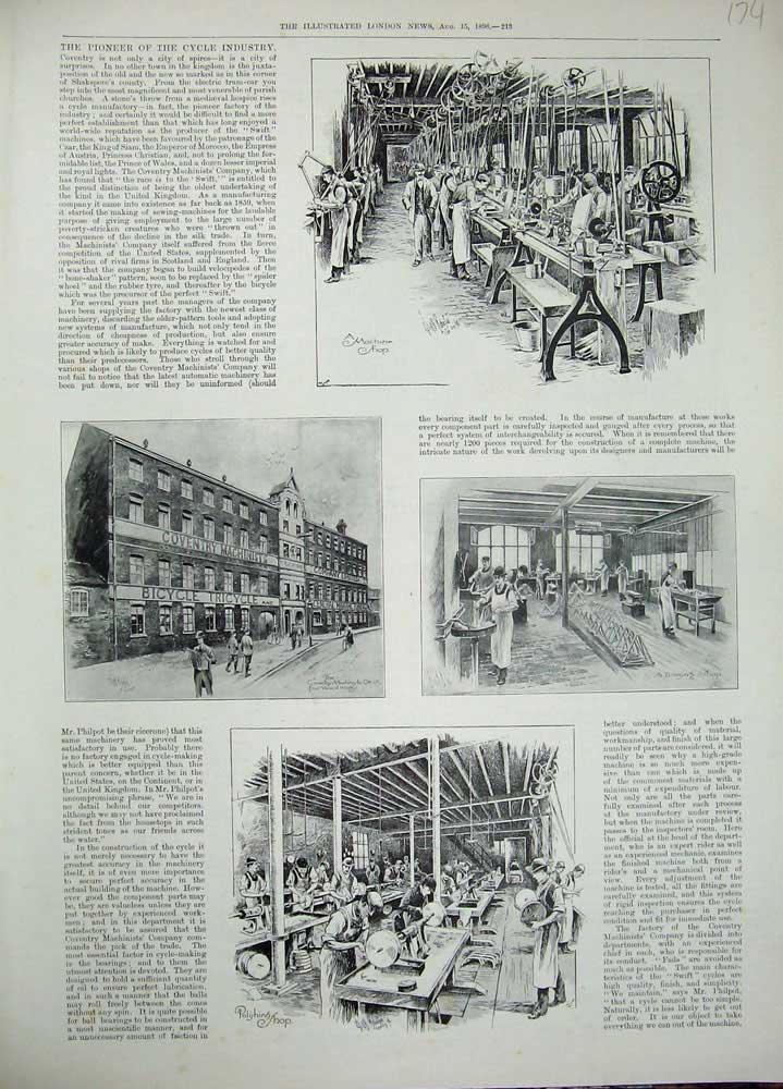 Original Old Antique Print 1896 Cycle Industry Machine Shop Polishing Coventry