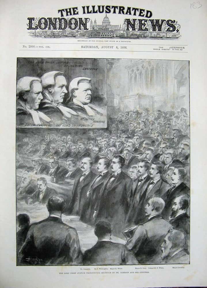 Original Old Antique Print 1896 Lord Chief Justice Jameson Court White Coventry