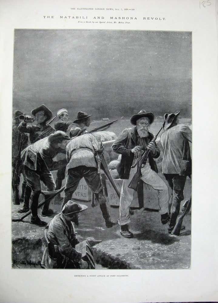 Old Antique Print 1896 Matabili Mashona Revolt Fort Salisbury Woodville 19th