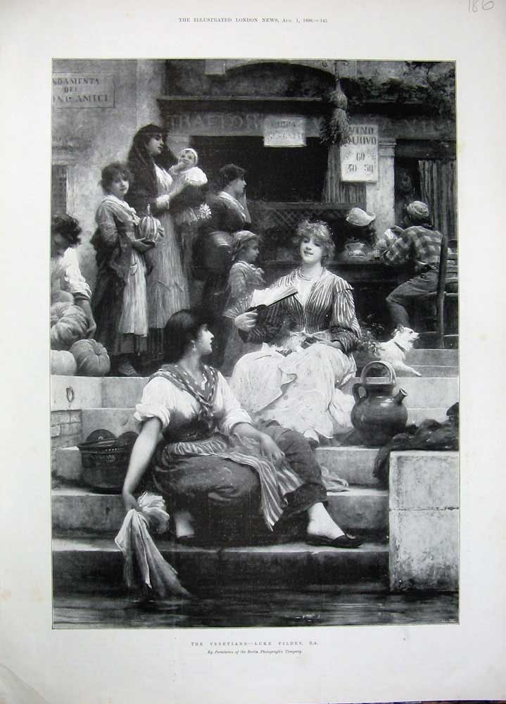 Original Old Antique Print 1896 Venetians People Luke Fildes Ladies Fine Art