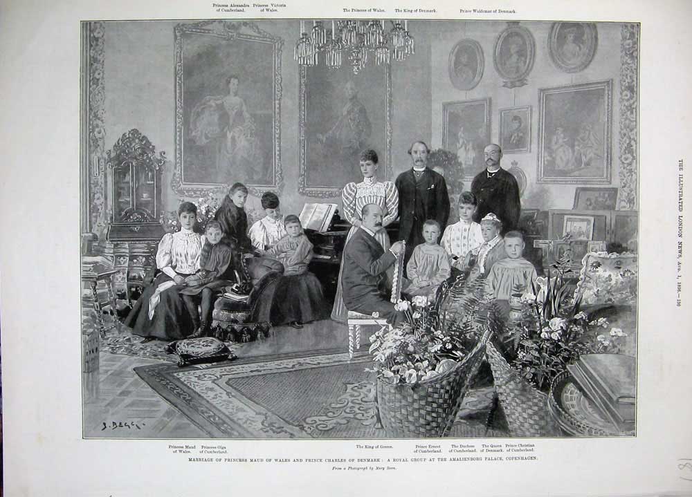Old Antique Print 1896 Marriage Princess Maud Wales Charles Denmark King 19th