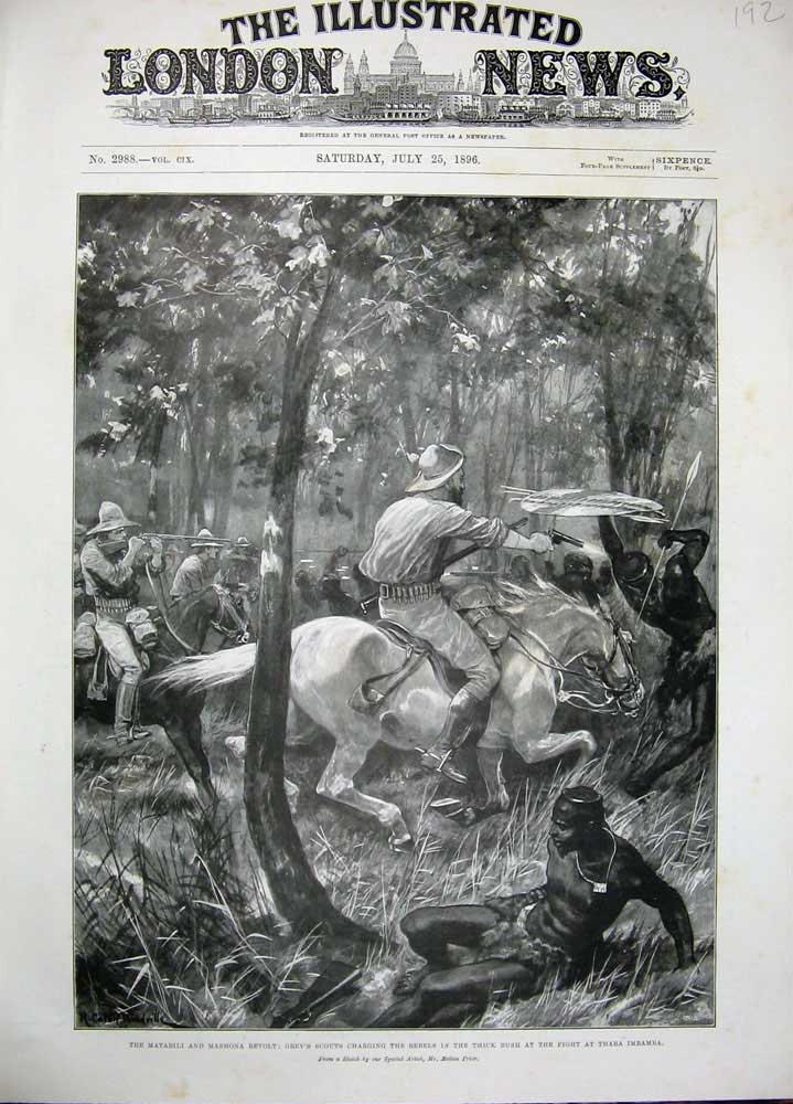 Old Antique Print 1896 Matabili Mashona Revolt Grey'S Scouts War Imbamba 19th