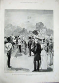 Original Old Antique Print 1896 Artillery Company Massachusetts Queen Windsor