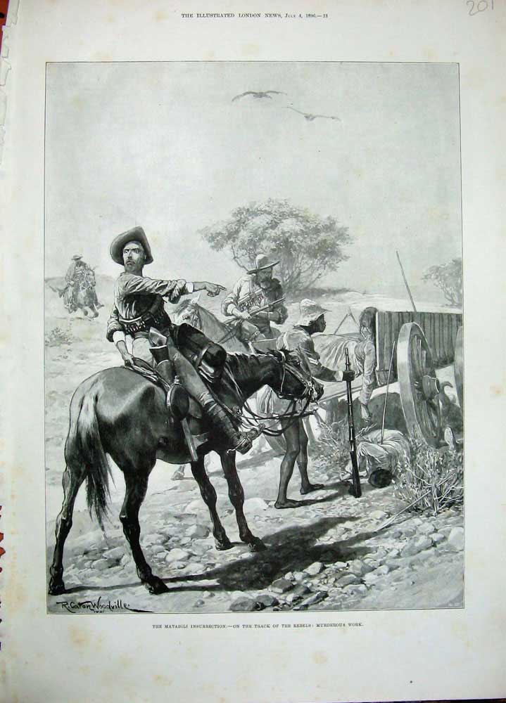 Original Old Antique Print 1896 Matabili Insurrection Tracking Rebels Horses
