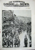 Original Old Antique Print 1896 Royal Procession Duke Street Aberystwith Prince