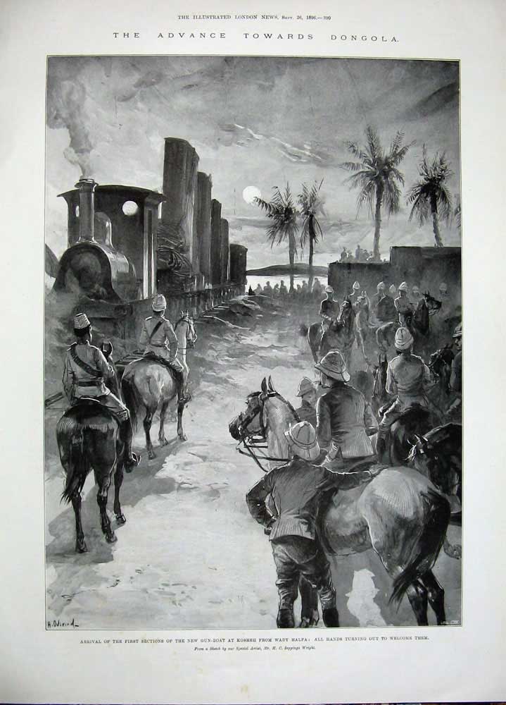 Old Antique Print 1896 Dongola War Boats River Army Train Kosheh Gun Art 19th