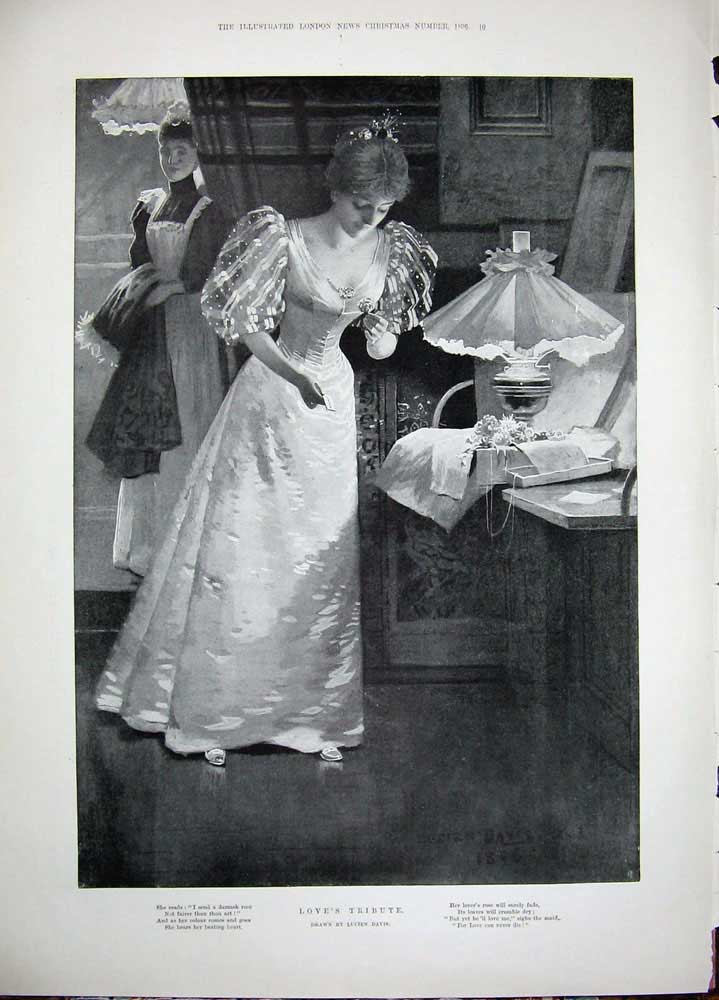 Old Antique Print 1896 Forestier Fine Art Mother Child Holly Christmas 19th