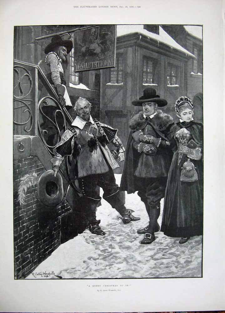 Antique Old Print 1896 Fieldfares Christmas Birds Christmas Woodville Art 19th