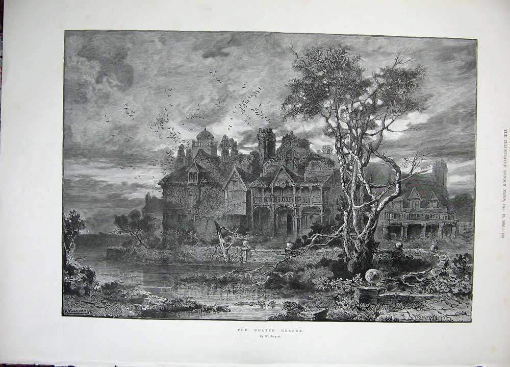 Old Antique Print 1896 Windsor Castle London Moated Grange Building Art 19th