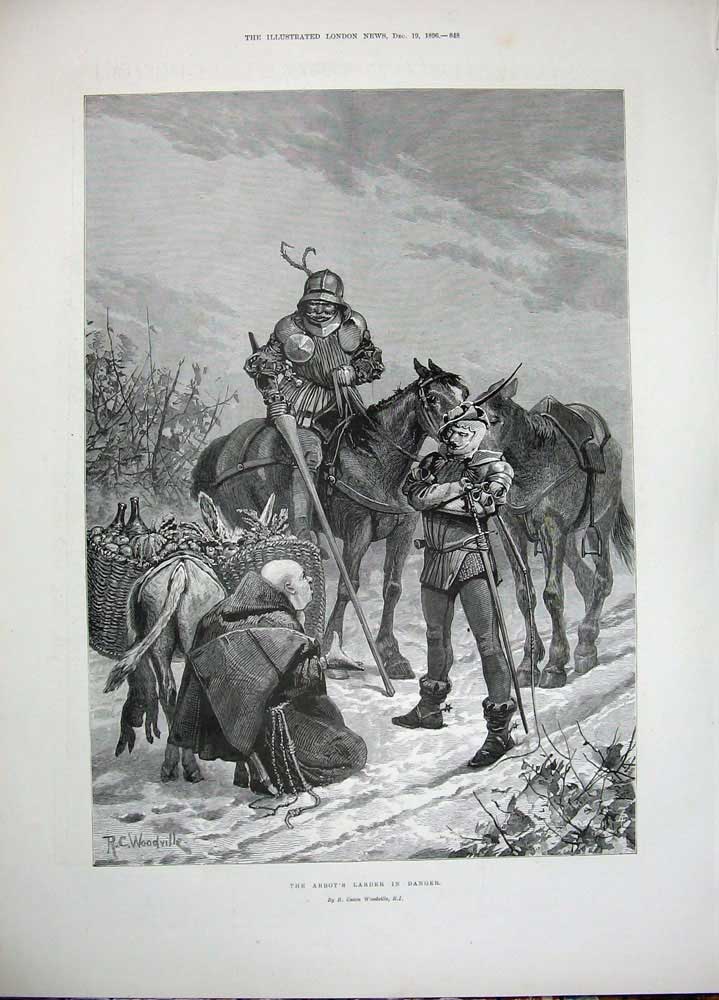 Old Antique Print 1896 Children Christmas Abbot Larder Knight Woodville 19th