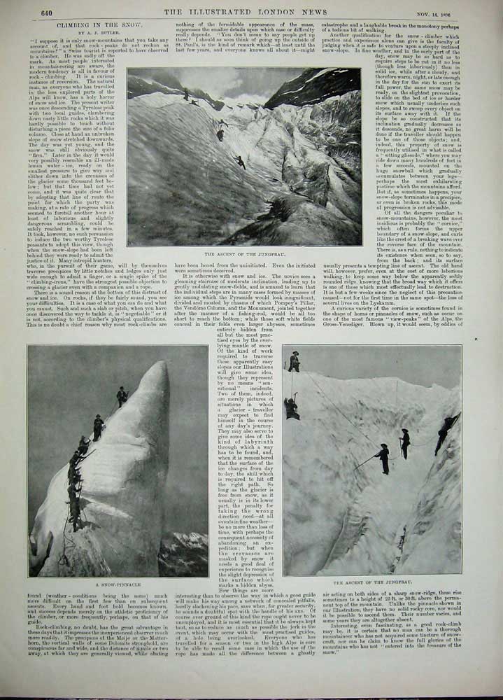 Old Antique Print 1896 Archibald Thorburn Deer Stag Snow Jungfrau Ascent 19th