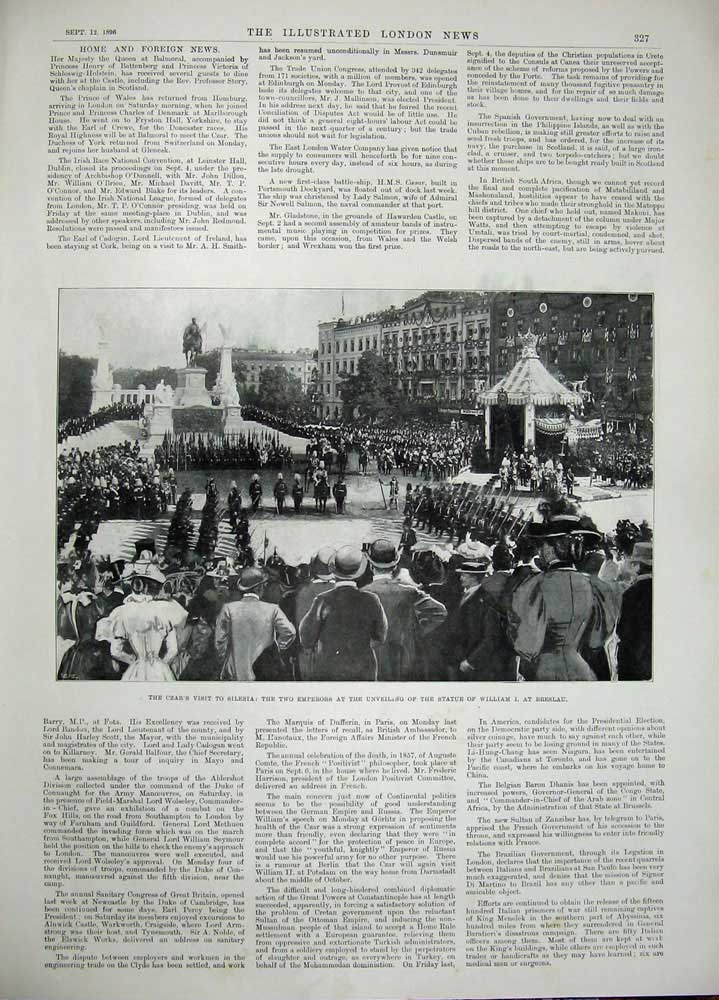 Antique Old Print 1896 Czar Nicholas Emperor Breslau Silesia Kaiser Horse 19th
