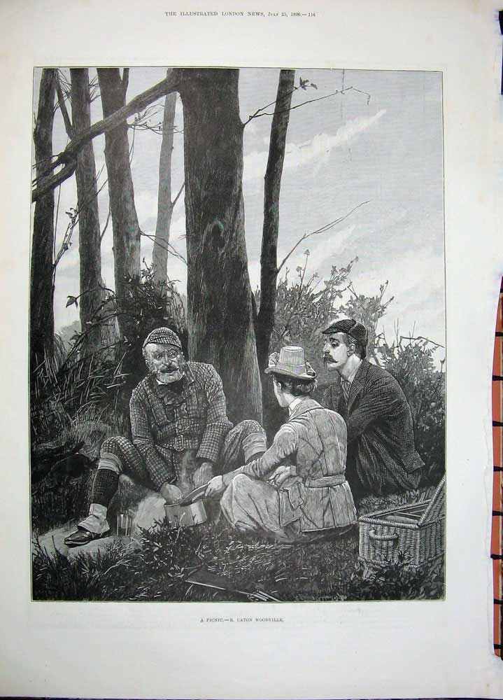 Old Antique Print 1896 Professor Flinders Petries Thebes Family Picnic 19th