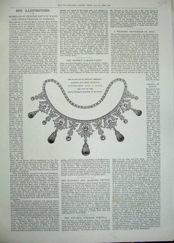 Original Old Antique Print 1896 Royal Wedding Presents Necklace Diamond Tiara