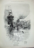 Old Antique Print 1896 Twa Corbies Birds Snow Scene Street Houses Trees 19th
