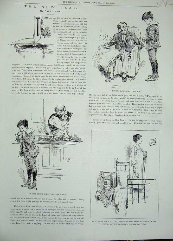 Original Old Antique Print 1896 Tommy School Boy Teacher Father Resolutions
