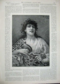 Original Old Antique Print 1896 Portrait Beautiful Lady Bacchante Bompiani Art