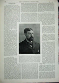 Original Old Antique Print 1896 Portrait Writer Author Crockett Man Art 19th
