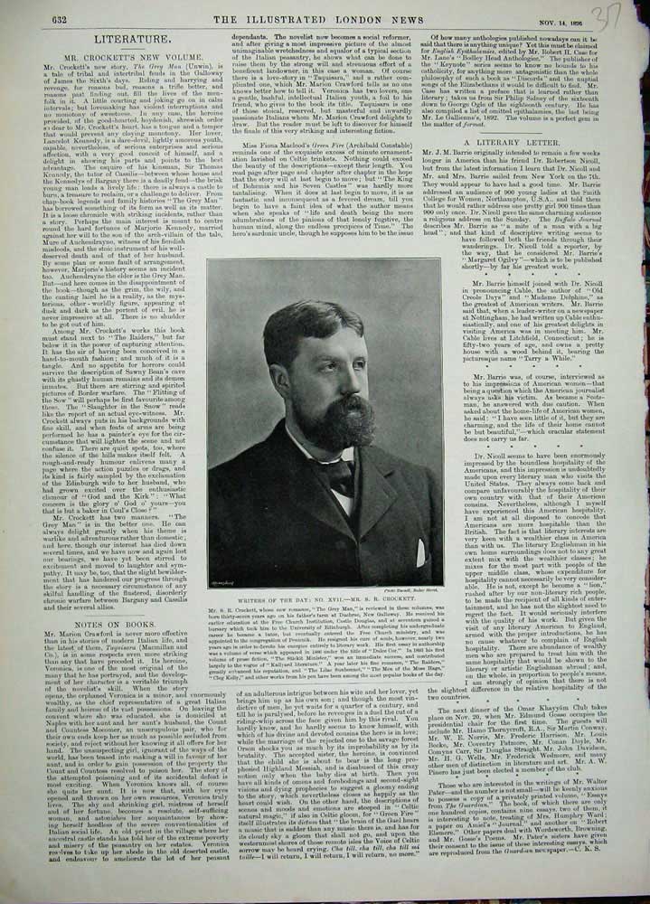 Original Old Antique Print 1896 Portrait Writer Author Crockett Man Art 19th