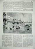 Original Old Antique Print 1896 Great Storm Venice Boats Buildings Montbard